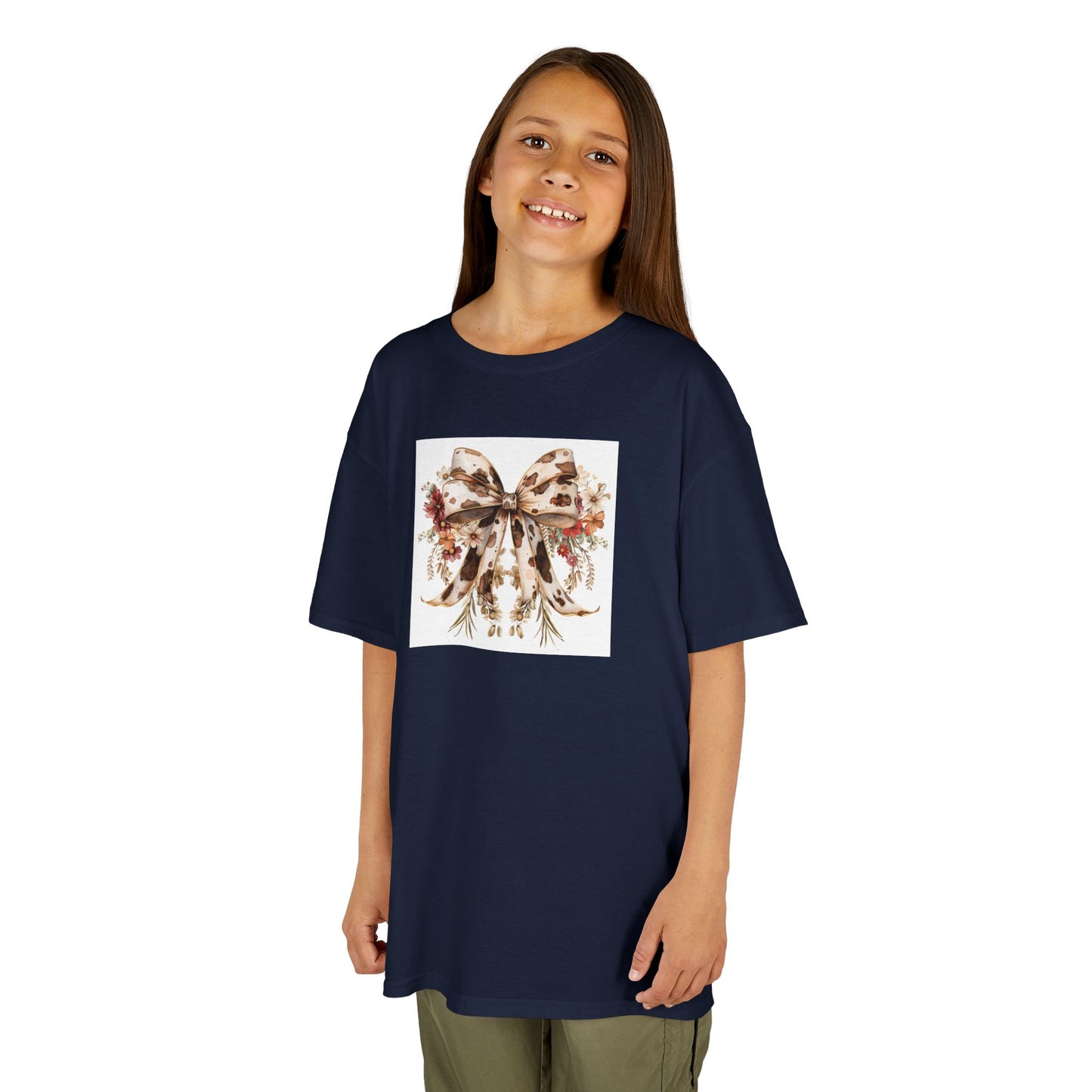 Kids Tee - Rustic Cow Print Bow with Gold Accents and Flowers - Perfect for Birthdays and Holidays