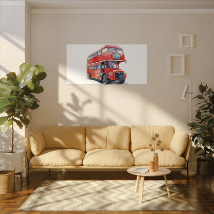 London Red Double-Decker Bus Art Canvas Print, Wall Decor for Travel Lovers, Home Office Gift, Unique Artwork for All Occasions