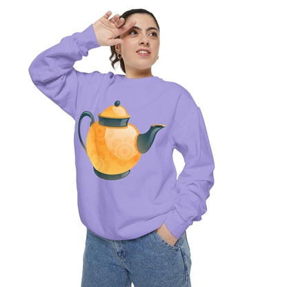 Unisex Garment-Dyed Sweatshirt - Classic British Tea Kettle - Timeless Elegance in Tea Time