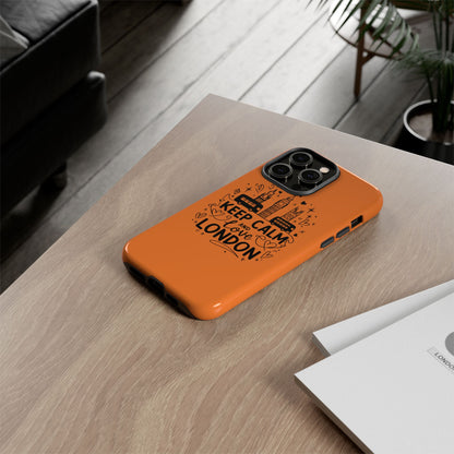 London-Themed Phone Case: Keep Calm and Love London, UK Souvenir, Travel Gift, City Lover, Smartphone Accessories, Orange Design