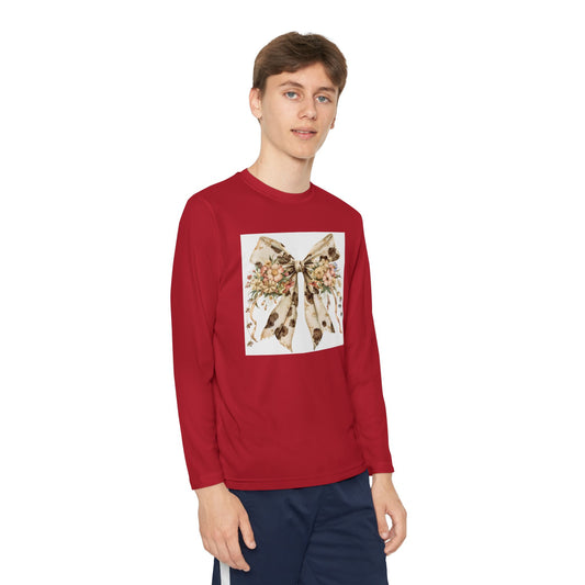 Youth Long Sleeve Tee - Rustic Country Bow with Daisy Flowers and Cow Spots - Stylish and Comfortable