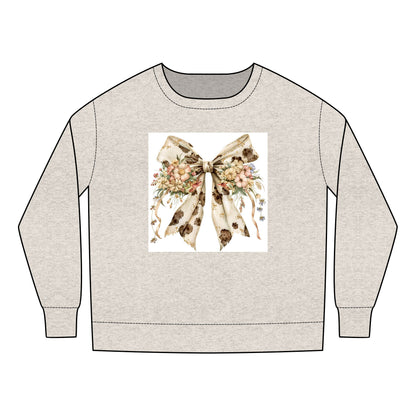 Toddler  Sweatshirt - Western Floral Bow with Cow Pattern Aesthetic - Cozy & Adorable Kids Apparel