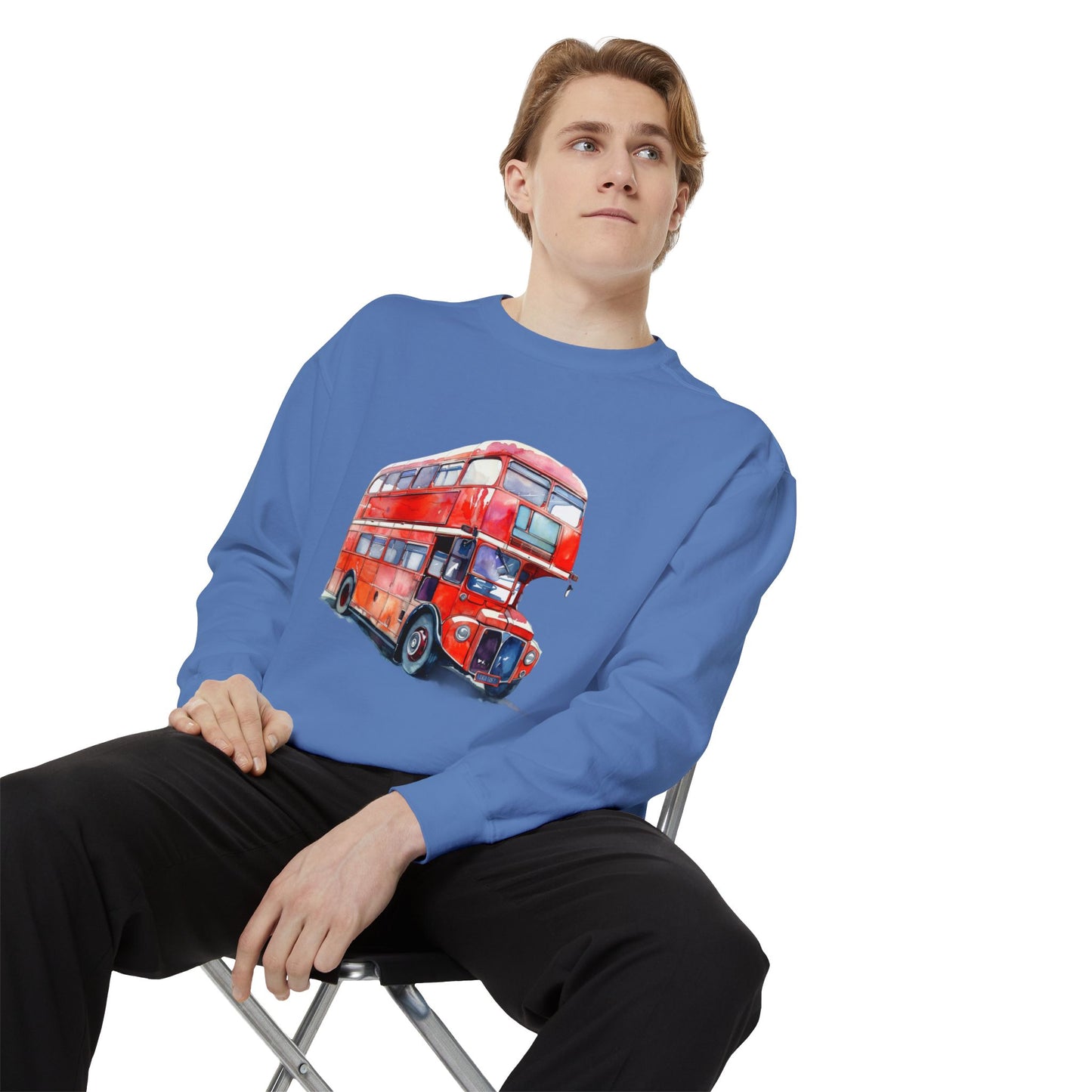 Unisex Garment-Dyed Sweatshirt Relaxed - London Transport Red Double-Decker Bus