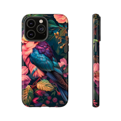 Vibrant Phone Case, Tropical Bird Design, Tough Phone Cover, Floral Tech Accessory, Gift for Nature Lovers