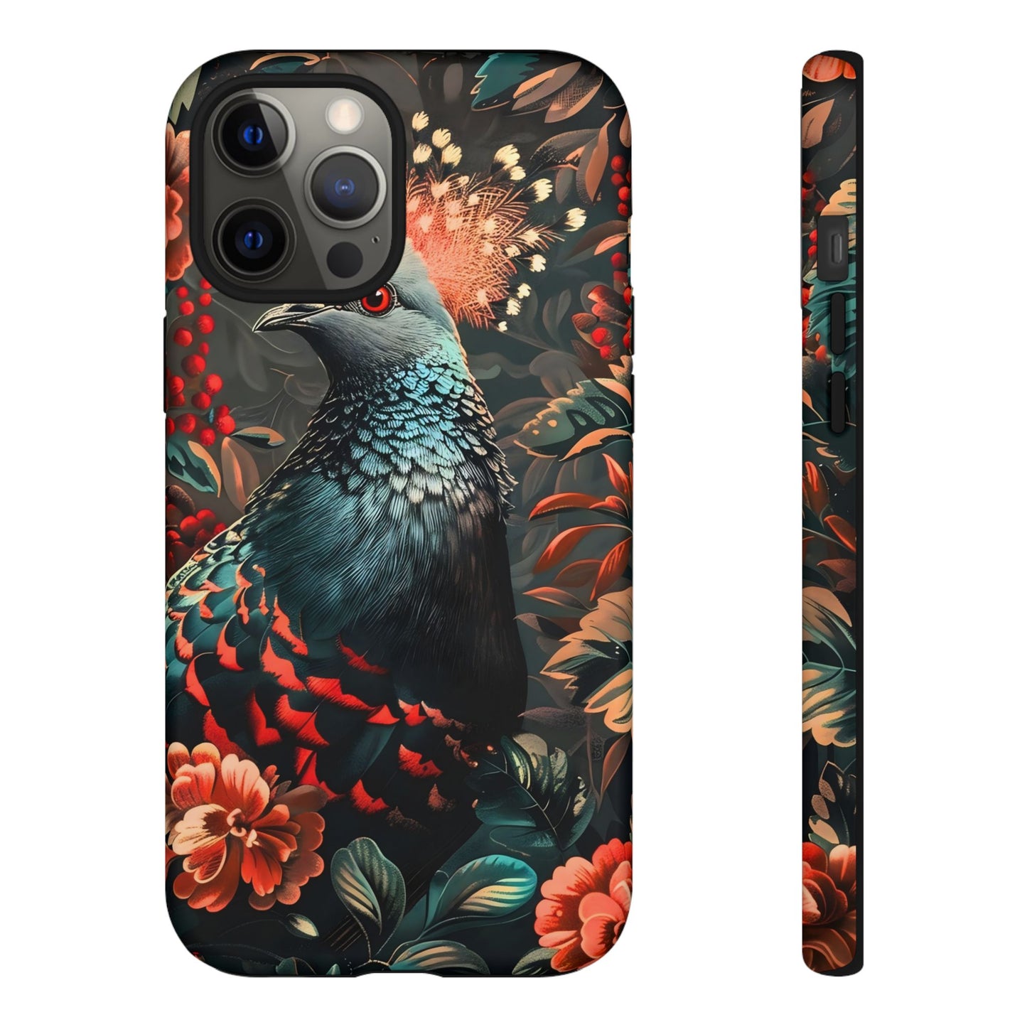 Floral Peacock Phone Case, Tough Cases, Artistic Phone Cover, Unique Gift, Nature Lover Accessory, Protective Case