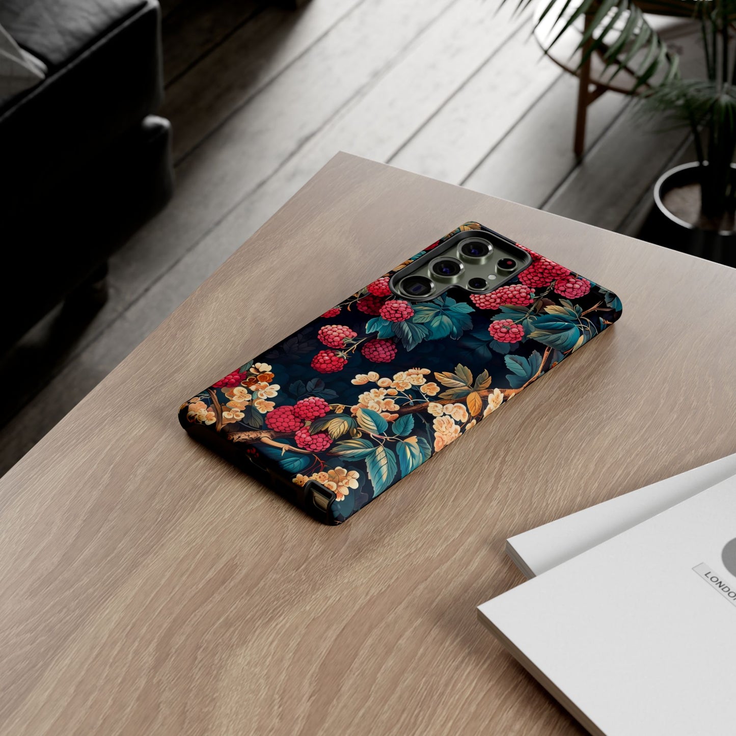 Floral Phone Case with Berry Design, Durable Phone Cover, Floral Print, Gift for Plant Lovers, Nature-Inspired Accessory