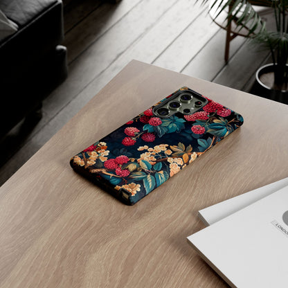 Floral Phone Case with Berry Design, Durable Phone Cover, Floral Print, Gift for Plant Lovers, Nature-Inspired Accessory