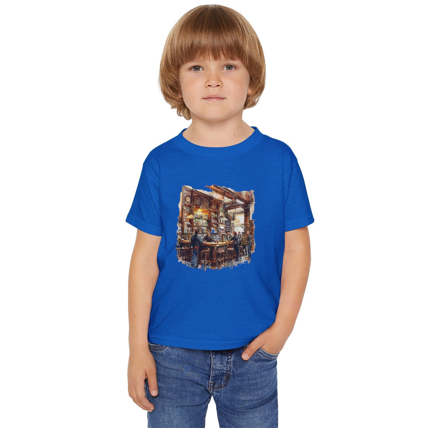 Toddler T-Shirt with Cozy Tavern Scene Design - Hand-Painted Bar Scene Wall Art