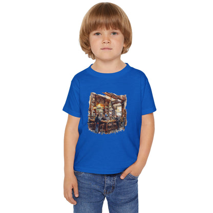 Toddler T-Shirt with Cozy Tavern Scene Design - Hand-Painted Bar Scene Wall Art