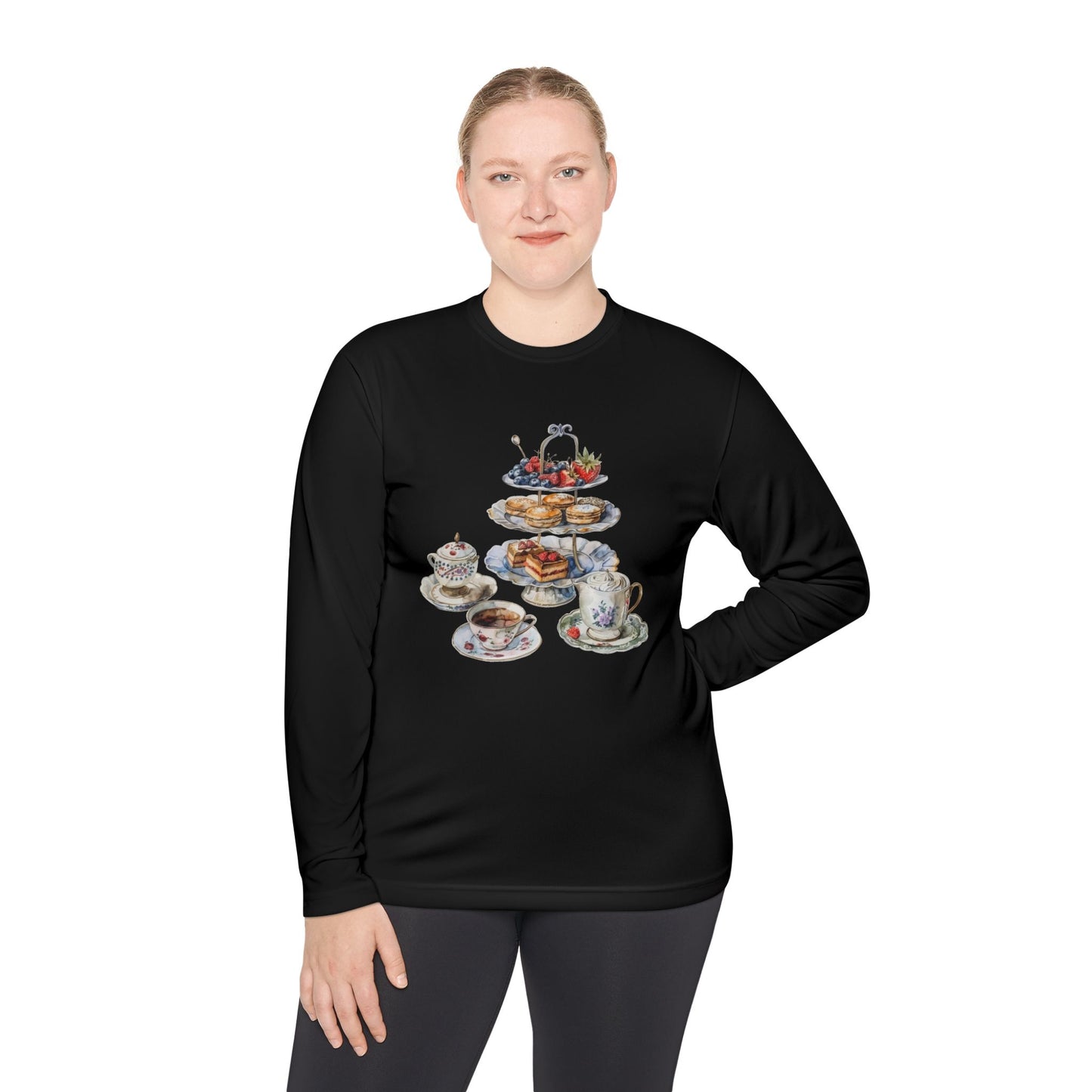 Unisex Lightweight Long Sleeve Tee -Watercolor Culinary Art - Food Illustration -  Perfect for Afternoon Tea Lovers