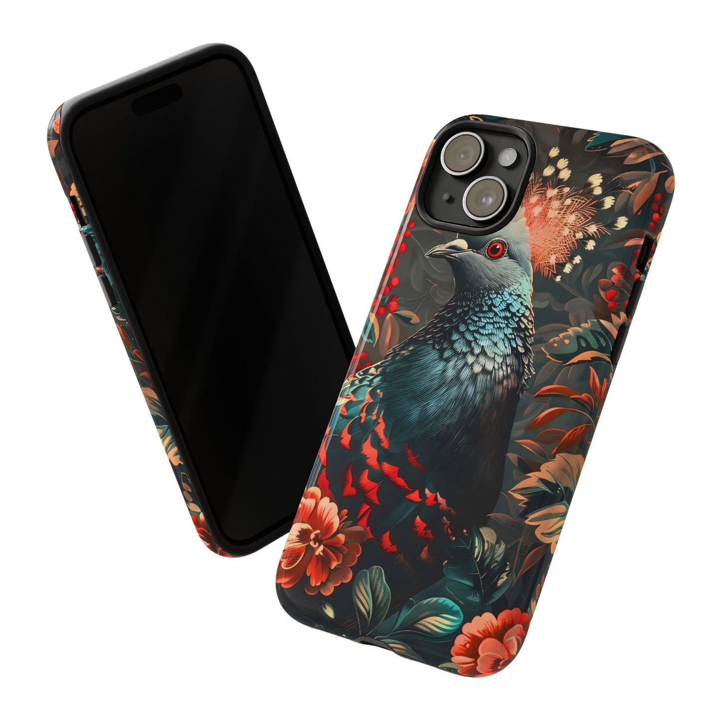 Floral Peacock Phone Case, Tough Cases, Artistic Phone Cover, Unique Gift, Nature Lover Accessory, Protective Case