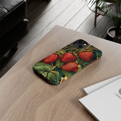 Strawberry Phone Case, Tough Berry Case, Floral Phone Cover, Cute Smartphone Shell, Nature-Inspired Gift
