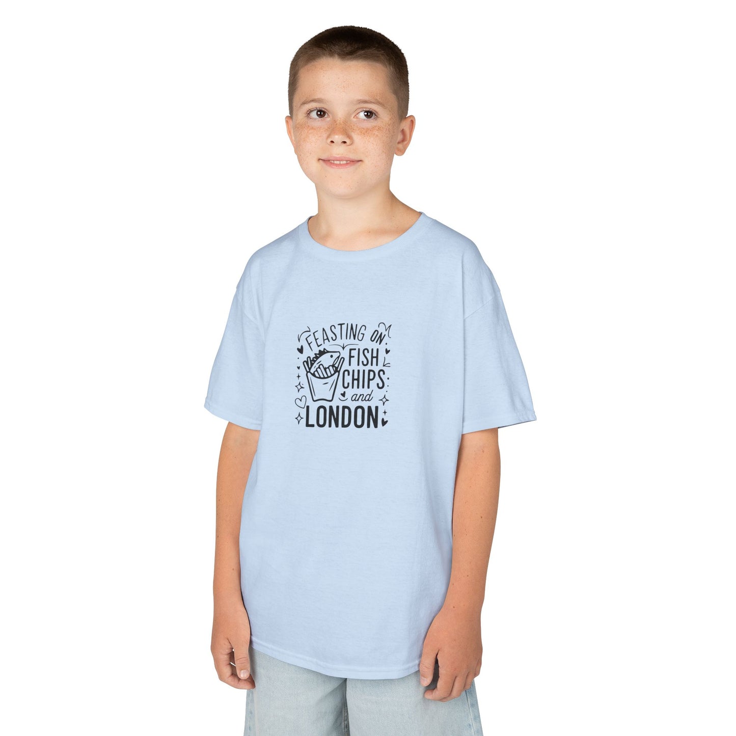 Kids  Tee - Feasting on fish chips and London - Fun London Inspired Cotton T-Shirt
