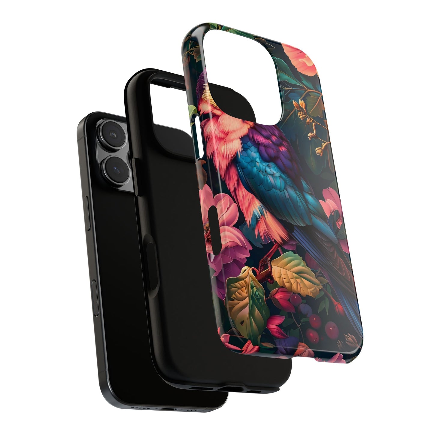 Vibrant Phone Case, Tropical Bird Design, Tough Phone Cover, Floral Tech Accessory, Gift for Nature Lovers