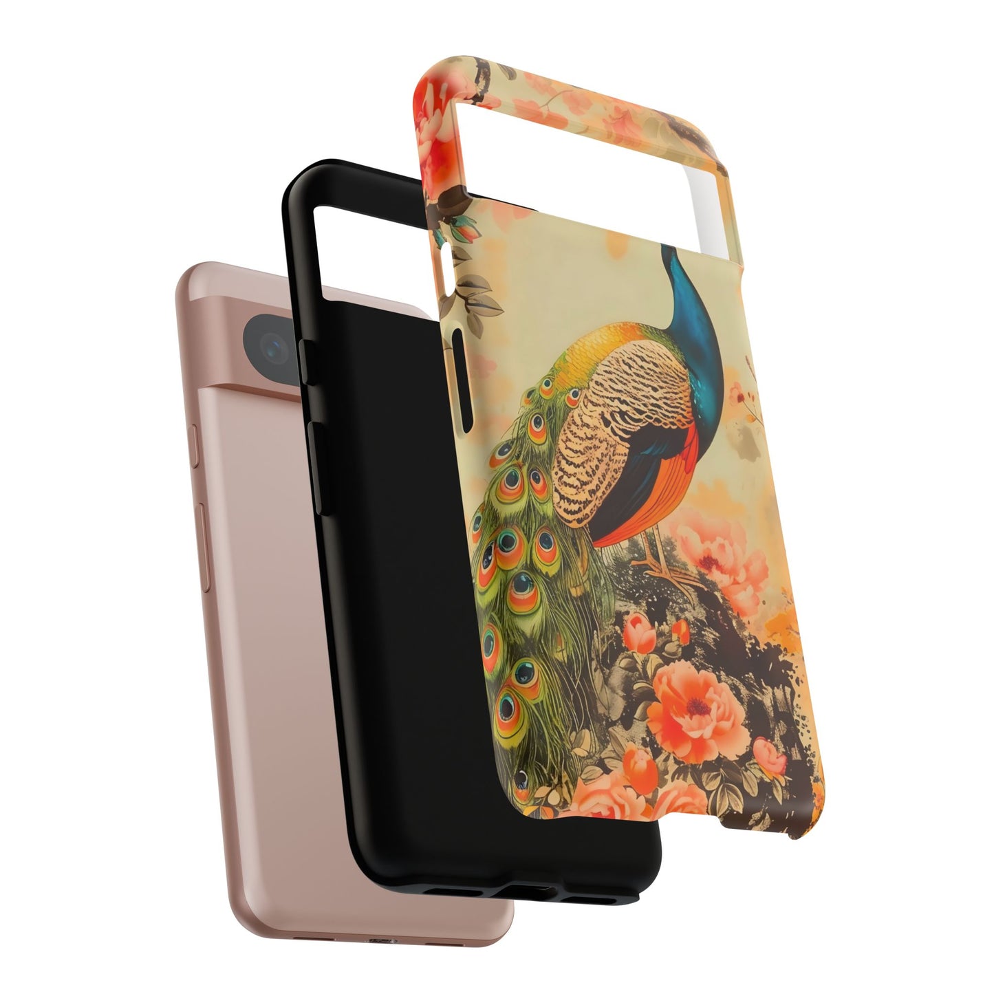 Peacock Phone Case, Tough Phone Cover, Unique Phone Accessory, Floral Design, Gift for Bird Lovers, Spring Decor