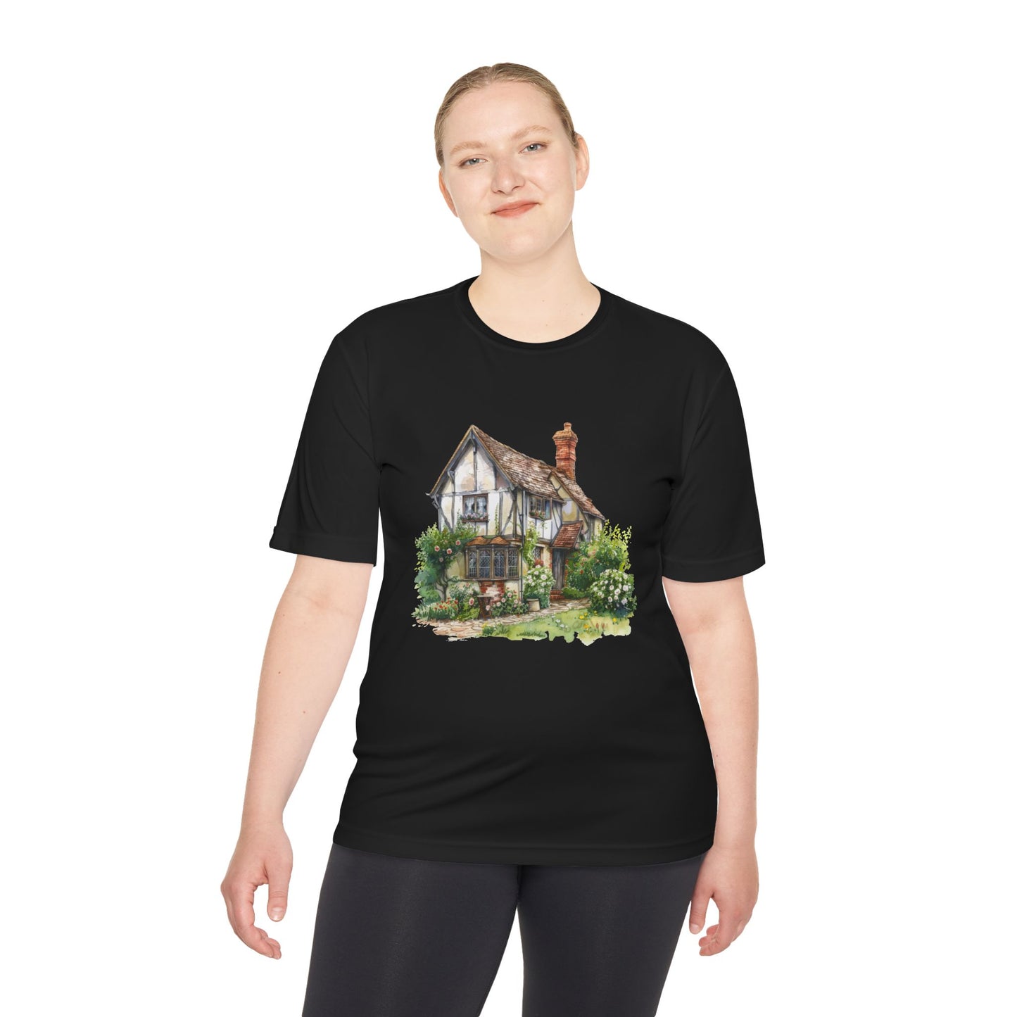 Unisex Moisture Wicking Tee - Charming English Cottage Illustration Print