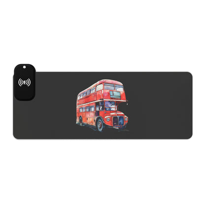 Red Double-Decker Bus – Ride Through London - LED Gaming Mouse Pad with Wireless Charging, RGB Desk Accessory for Gamers, Ideal Gift for Christmas, Birthday, Office Decor