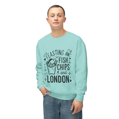 Unisex Lightweight Crewneck Sweatshirt - Fish, Chips and London