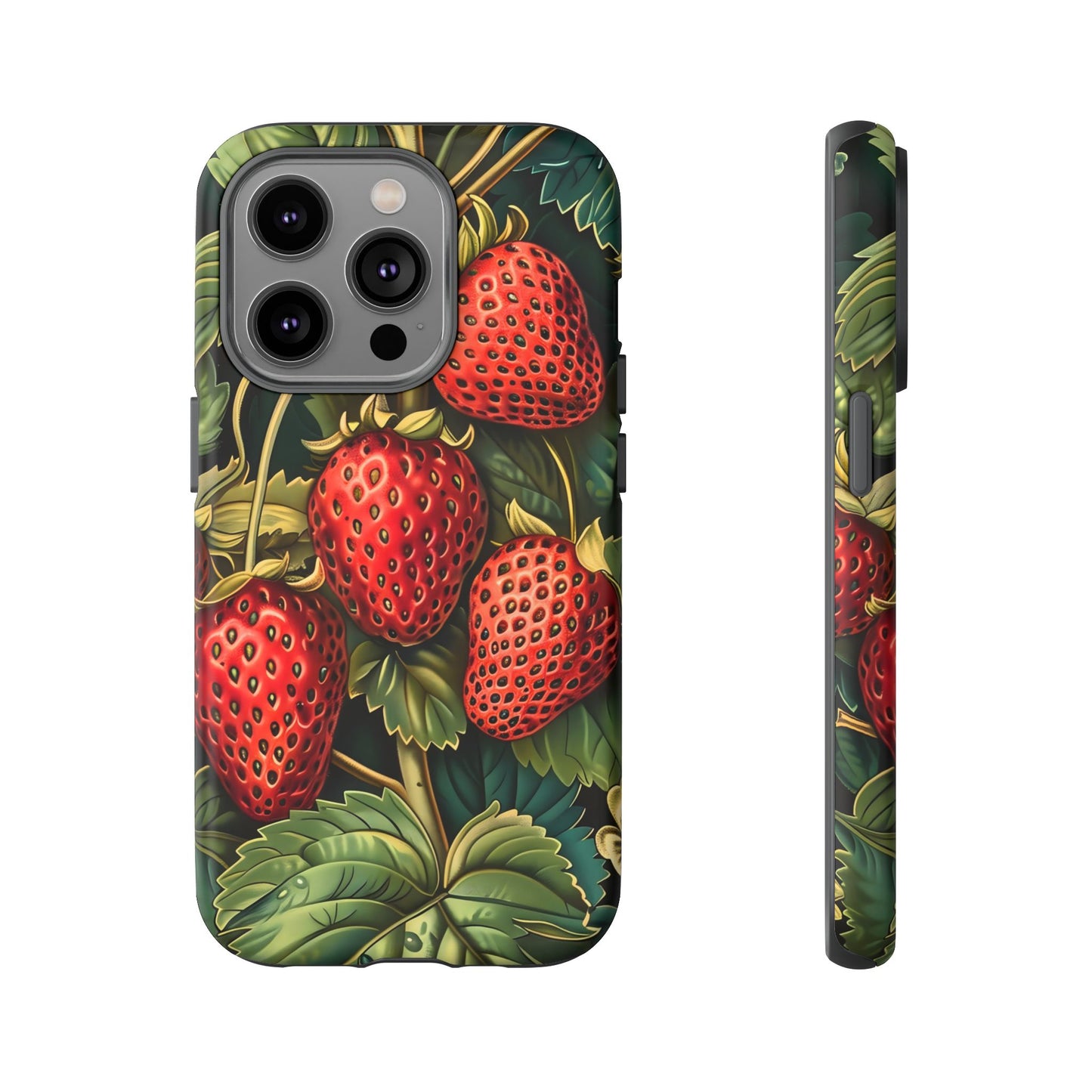 Strawberry Phone Case, Tough Berry Case, Floral Phone Cover, Cute Smartphone Shell, Nature-Inspired Gift