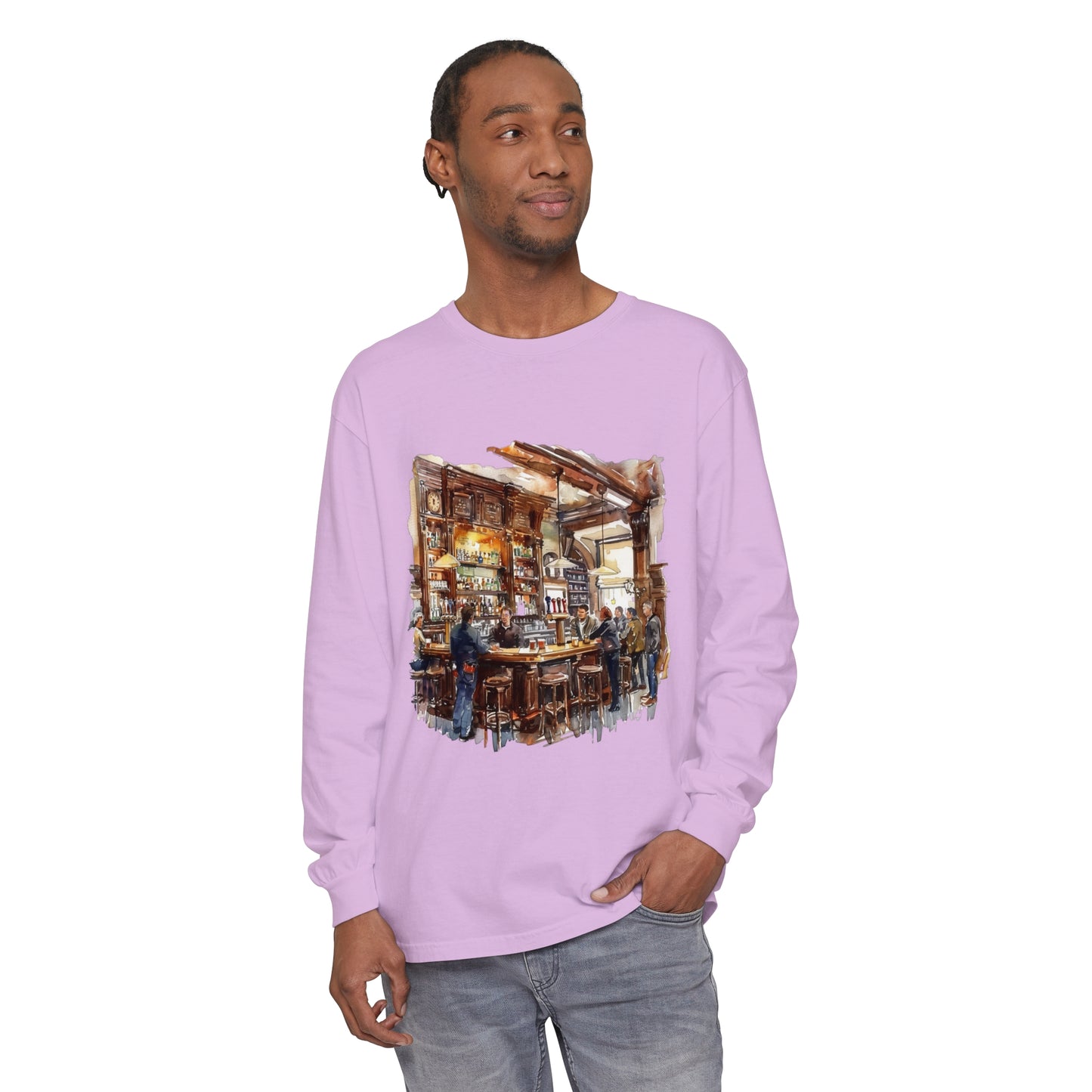Unisex Garment-dyed Long Sleeve T-Shirt - Relaxed British Pub