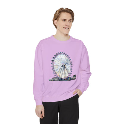 Unisex Garment-Dyed Sweatshirt - London Eye - Iconic Ferris Wheel