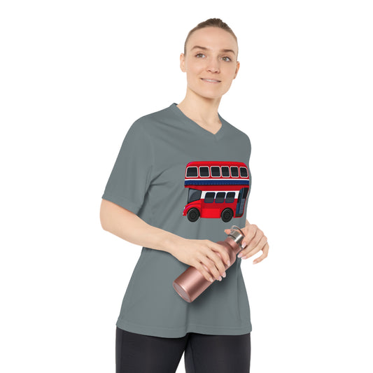 Women's Performance V-Neck T-Shirt - Iconic Red Bus Illustration Wall Decor