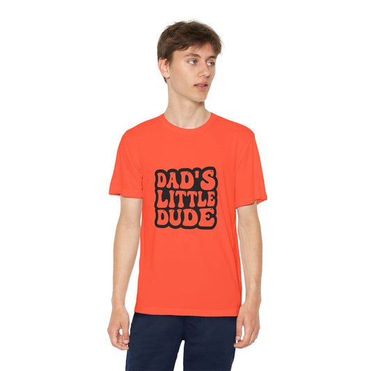 Kids' Dad's Little Dude Tee - Fun Orange Youth Shirt