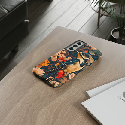 Artistic Bird Phone Case, Unique Tough Cases for Nature Lovers, Floral Design, Cute Gift, Customized Phone Accessories