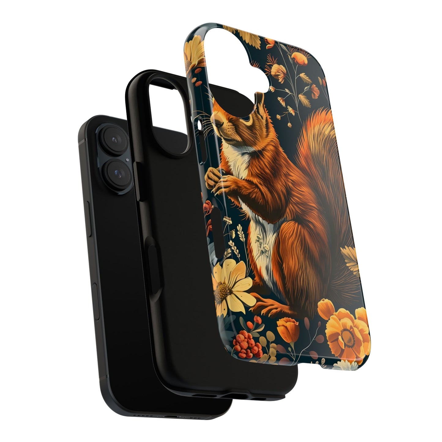 Squirrel Floral Phone Case, Tough Cases for Nature Lovers, Cute Animal Design, Fall Aesthetic, Perfect Gift for Her