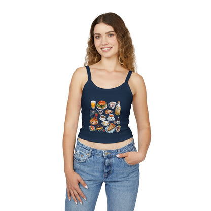 Women's Spaghetti Strap Tank Top - Iconic England Landmarks Illustration Print