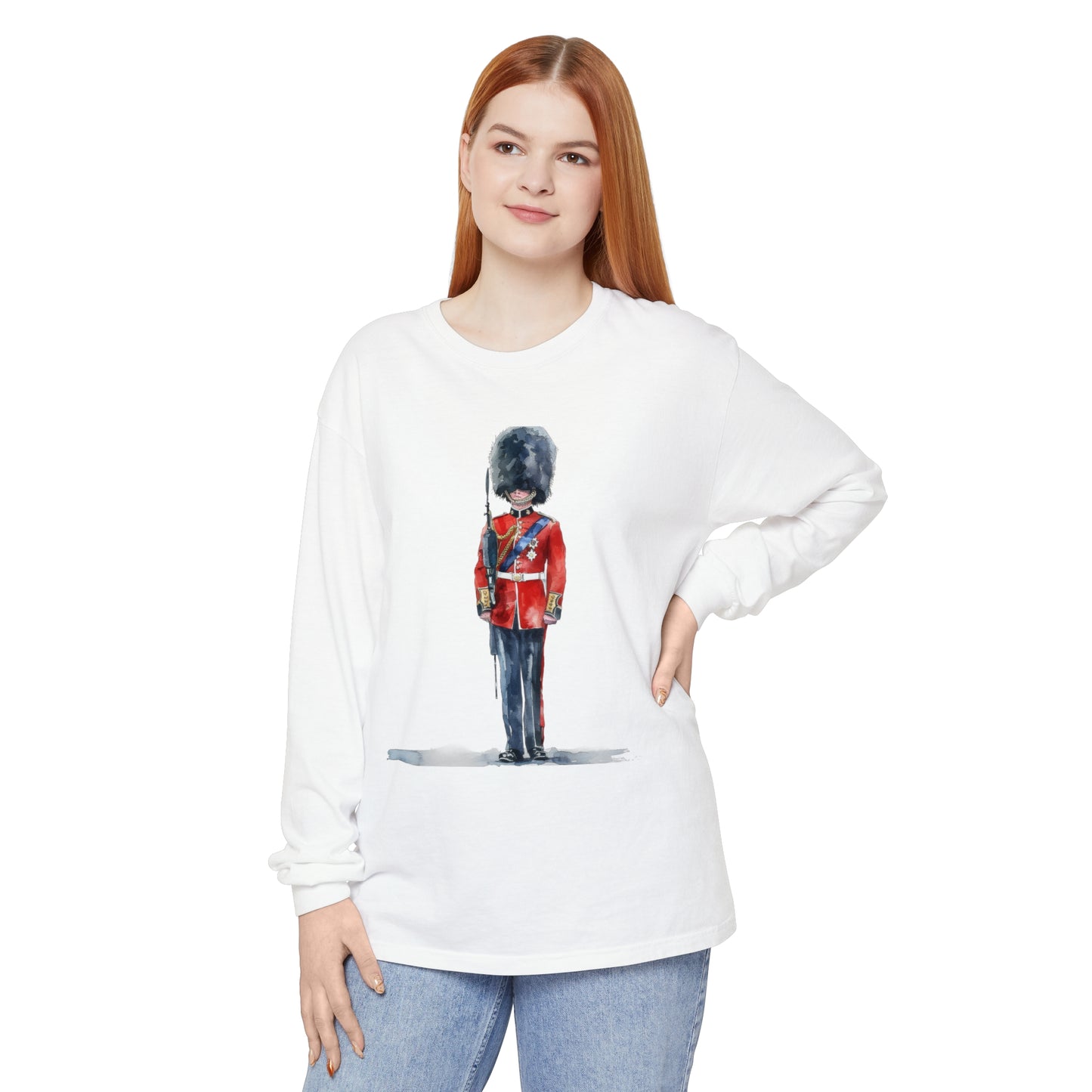 Unisex Garment-dyed Long Sleeve T-Shirt - British Royal Guard - Iconic Symbol of Tradition and Honor