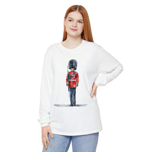 Unisex Garment-dyed Long Sleeve T-Shirt - British Royal Guard - Iconic Symbol of Tradition and Honor