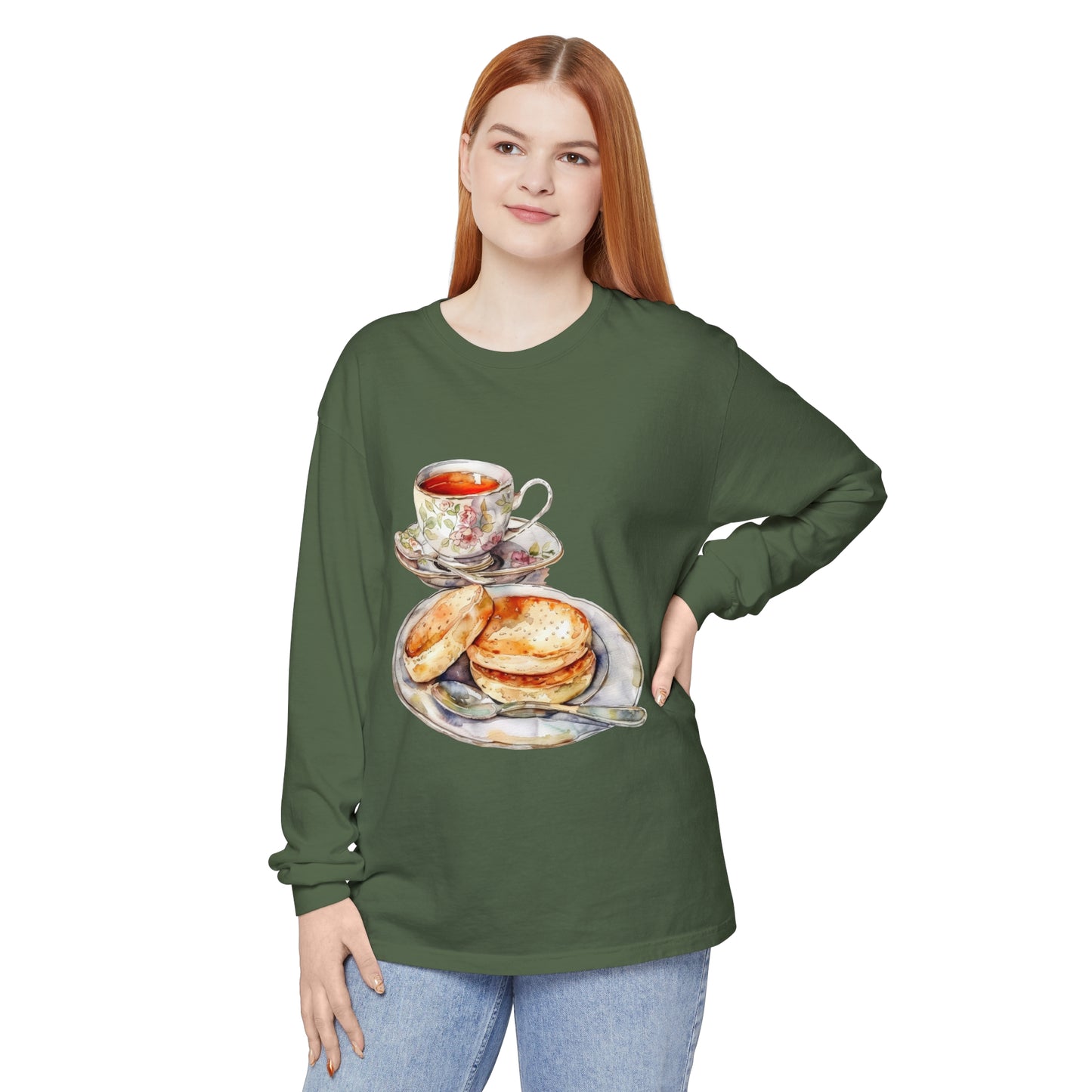 Unisex Garment-dyed Long Sleeve T-Shirt - The British Table - A Feast of National Favorites
