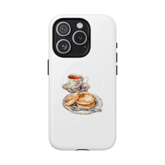 Tough Magnetic Phone Case with Tea and Biscuit Design, Cute Phone Cover, Gift for Tea Lovers, Phone Accessory, Holiday Gift