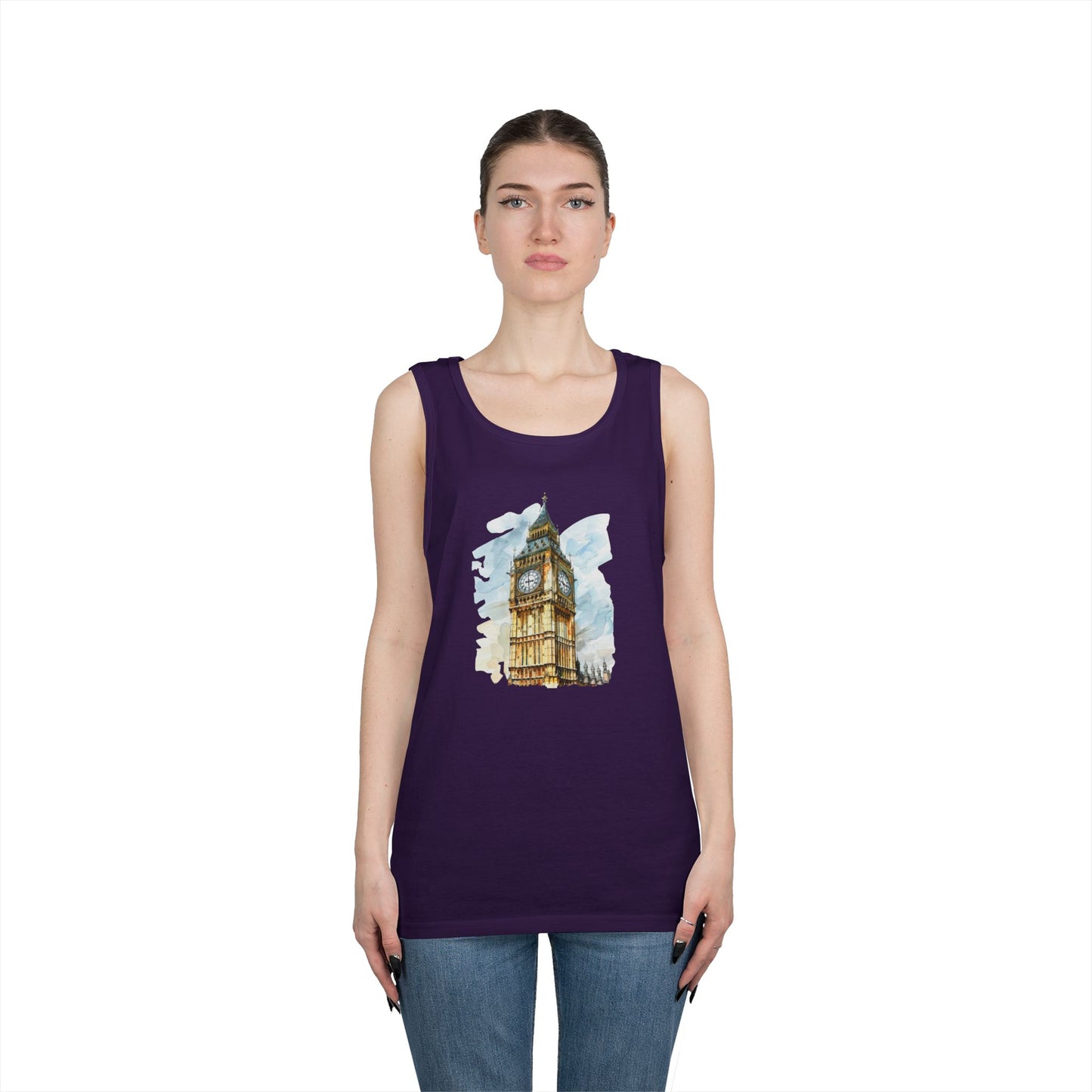 Unisex Heavy Cotton Tank Top - London's Big Ben Landmark Painting