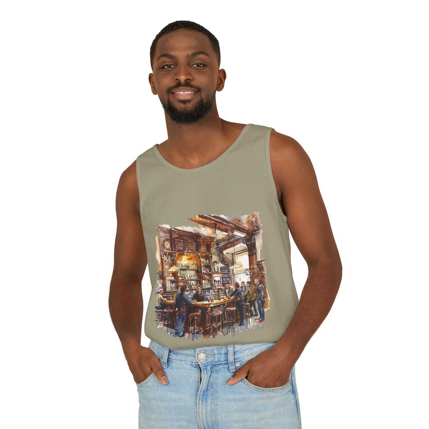 Unisex Garment-Dyed Tank Top - Cozy British Pub - London