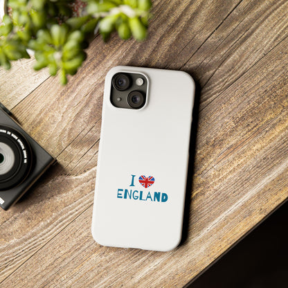 I Love England Slim Phone Case, UK Pride Phone Cover, Gift for Travelers, Smartphone Accessory, England Souvenir Case