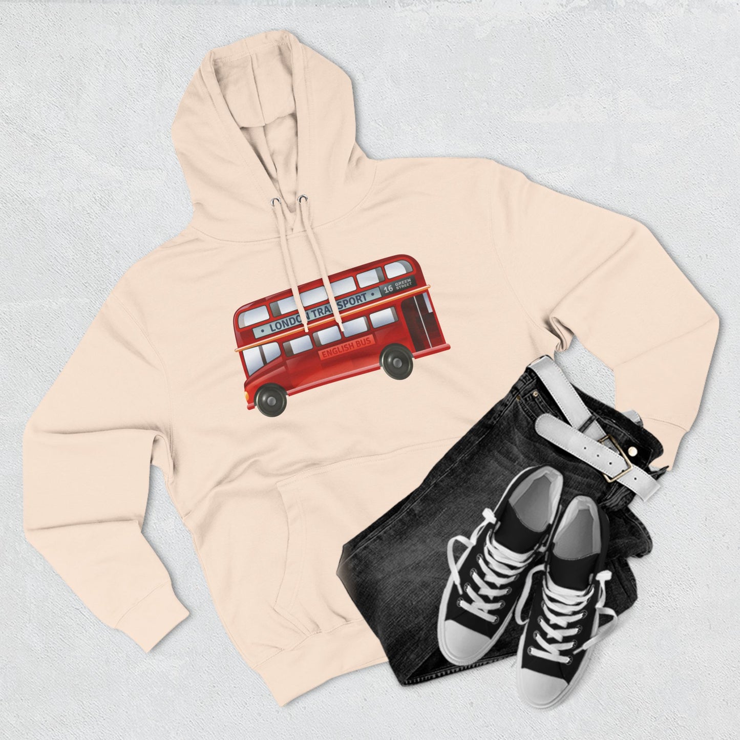 Three-Panel Fleece Hoodie - London’s Red Icon - The Classic Double-Decker Bus