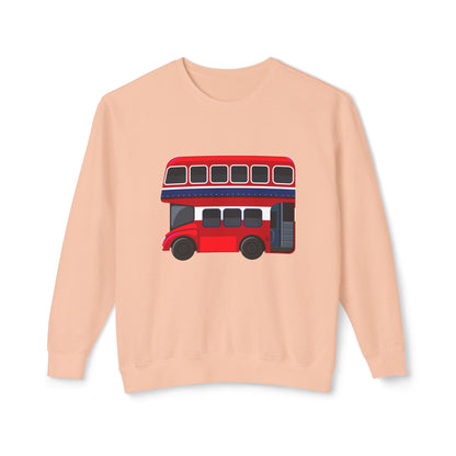 Unisex Lightweight Crewneck Sweatshirt - London Transport English Bus - Iconic Red Double-Decker Bus