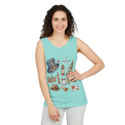 Unisex Garment-Dyed Tank Top - England Travel Icons Artistic Print