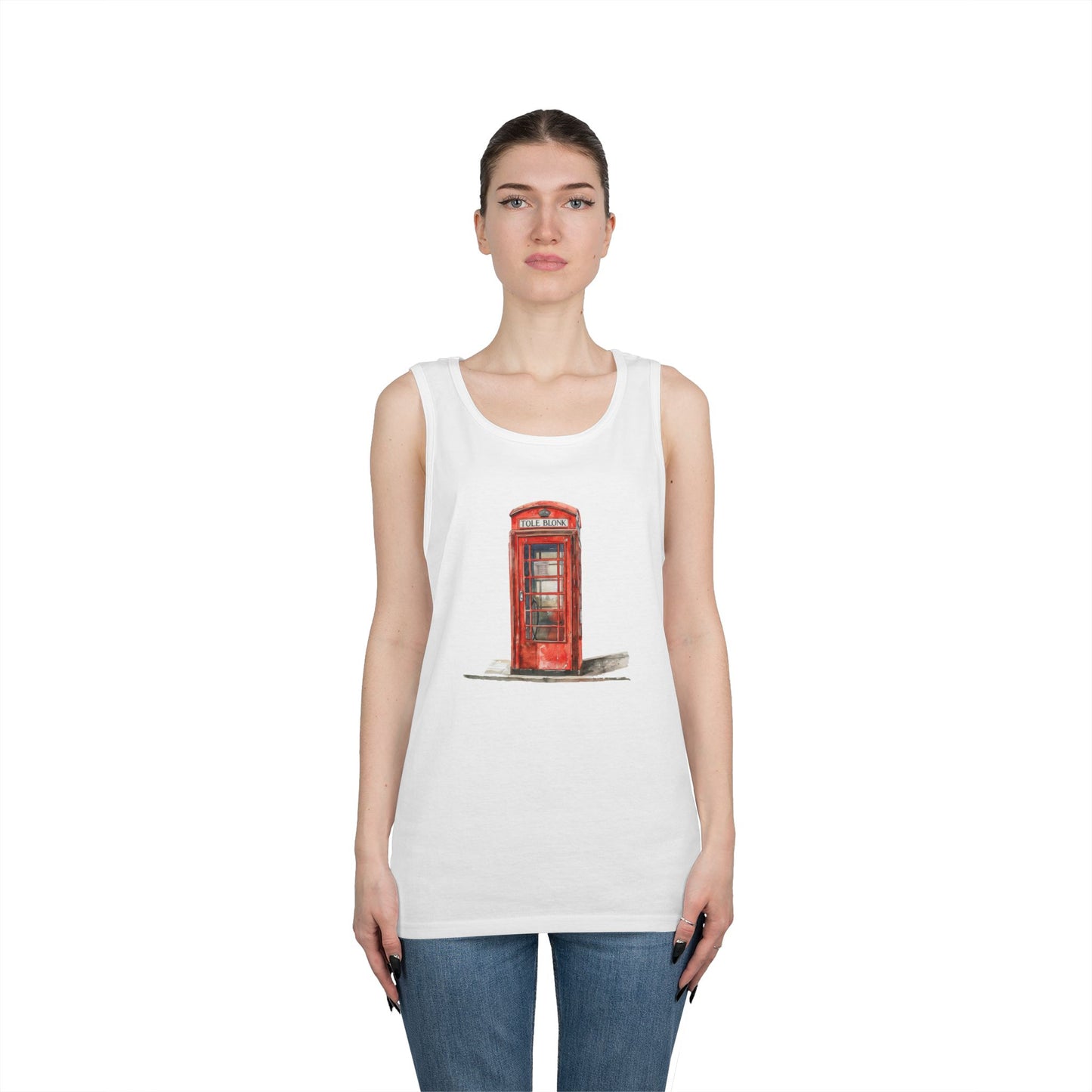 Unisex Heavy Cotton Tank Top - Iconic British Public Telephone - Classic Red Phone Box Design