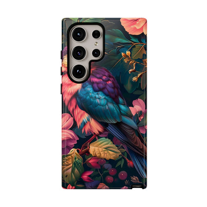 Vibrant Phone Case, Tropical Bird Design, Tough Phone Cover, Floral Tech Accessory, Gift for Nature Lovers