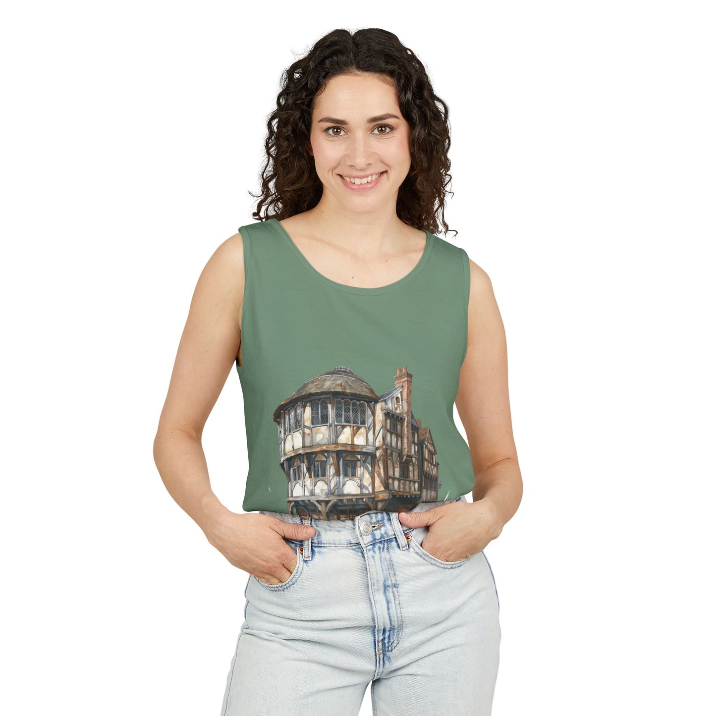 Unisex Garment-Dyed Tank Top - Hand-Painted Bar Scene Wall Art