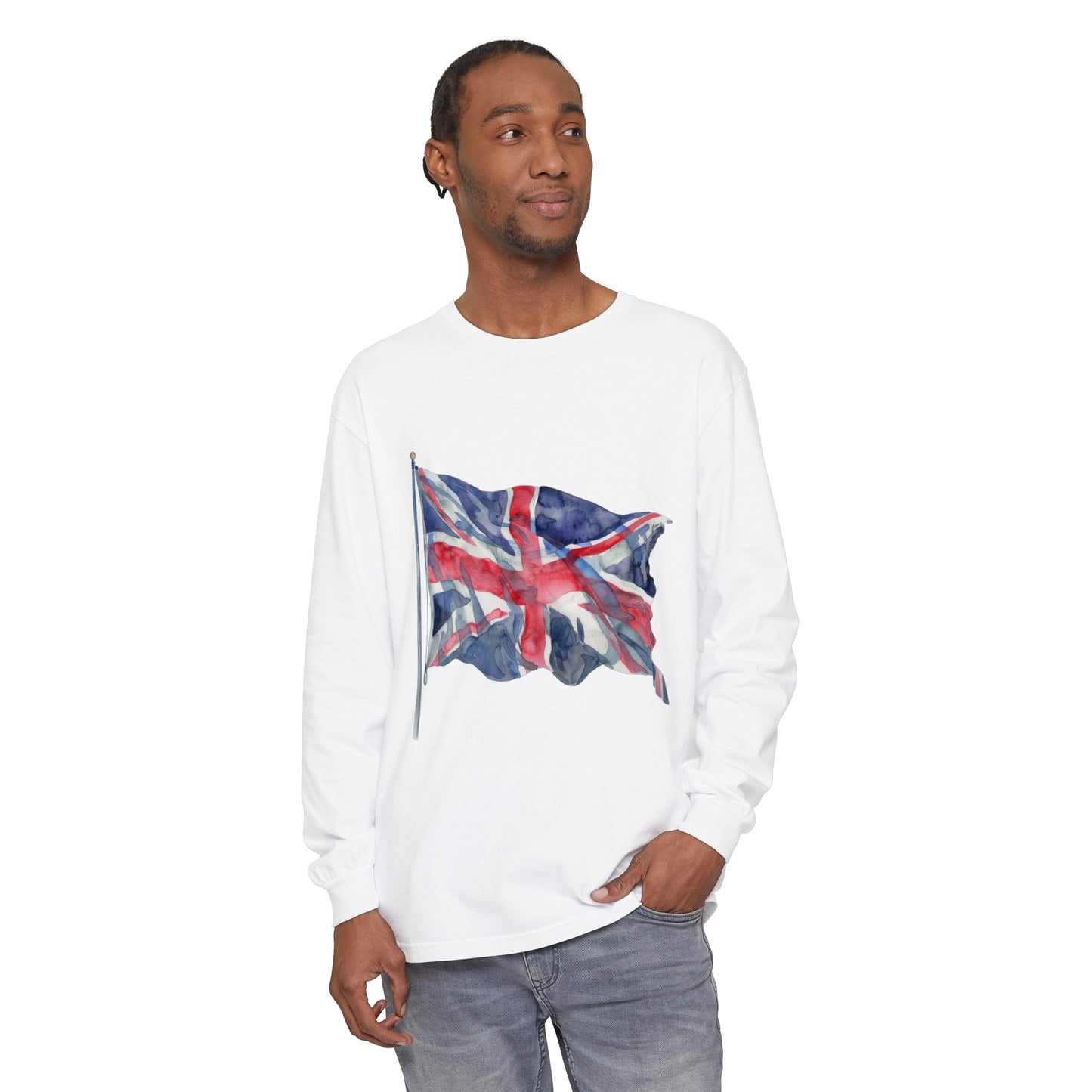 Unisex Garment-dyed Long Sleeve T-Shirt -  British Flag - Iconic Union Jack Design