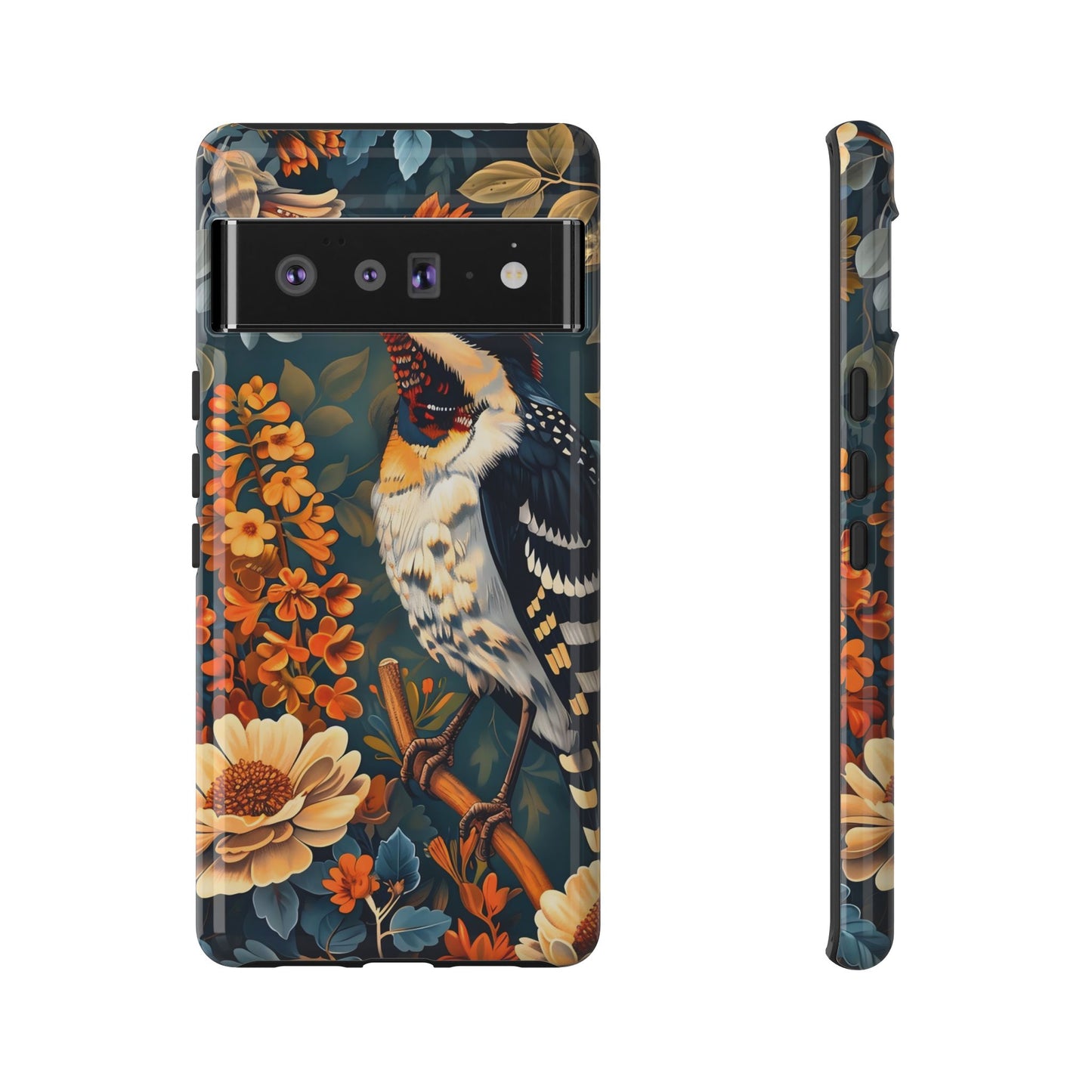 Tough Cases: Floral Bird Phone Case, Vintage Style Cover, Nature Lover Gift, Botanical Design, Spring Inspire Fashion