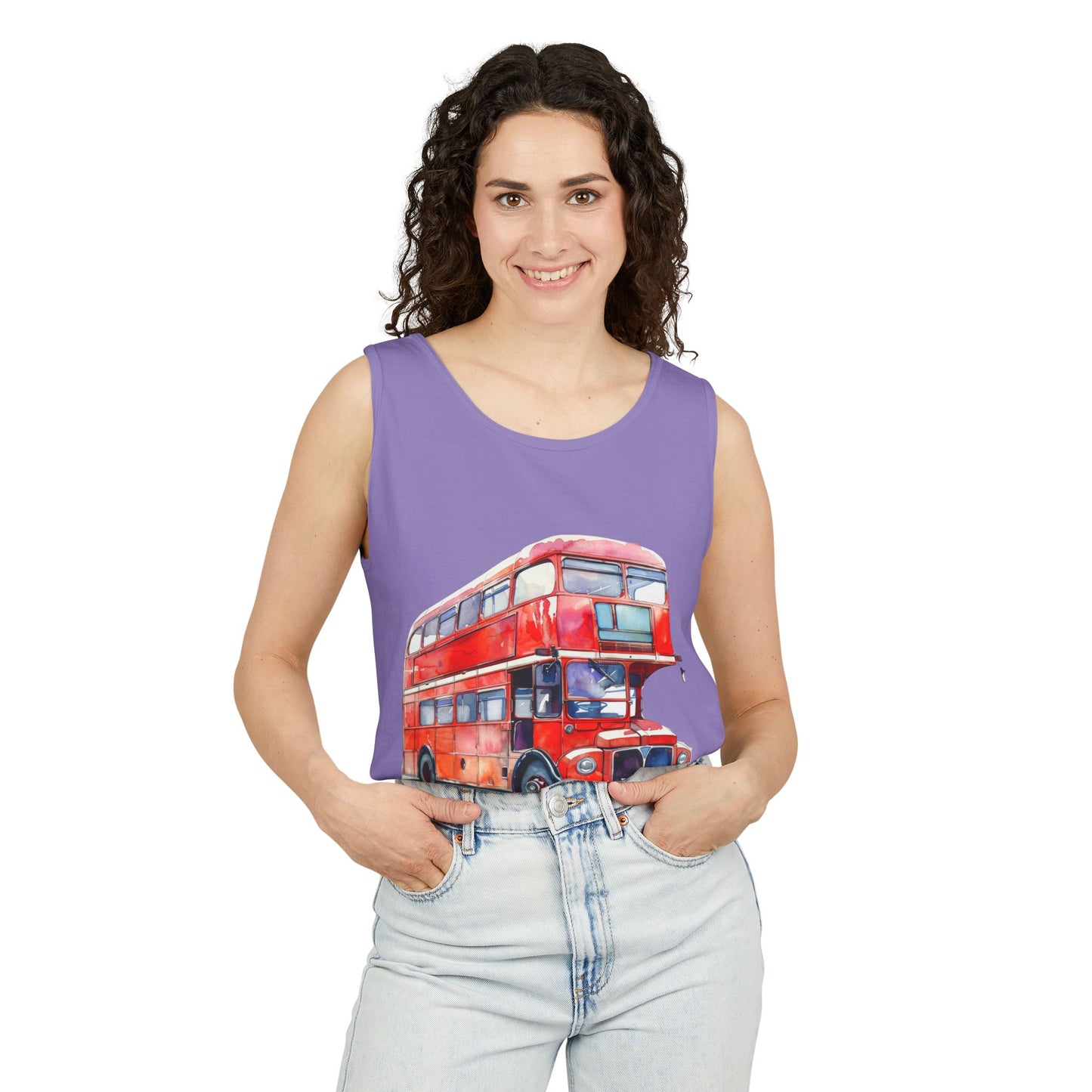 Unisex Garment-Dyed Tank Top - London Transport English Bus - Iconic Red Double-Decker Design