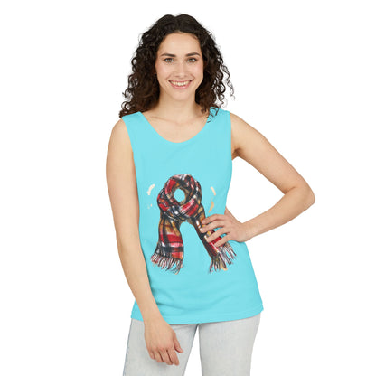 Unisex Garment-Dyed Tank Top - Classic British Plaid Scarf Design