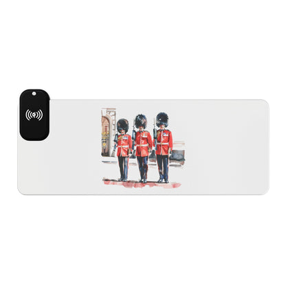 he Trio of Guards – Royal British Soldiers - LED Gaming Mouse Pad with Wireless Charging, Desk Accessory for Gamers, Gift for Streamers, Gaming Setup Decor, Unique Mouse Pad Design