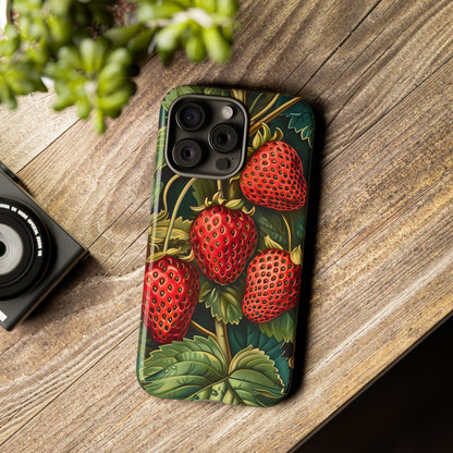 Strawberry Phone Case, Tough Berry Case, Floral Phone Cover, Cute Smartphone Shell, Nature-Inspired Gift