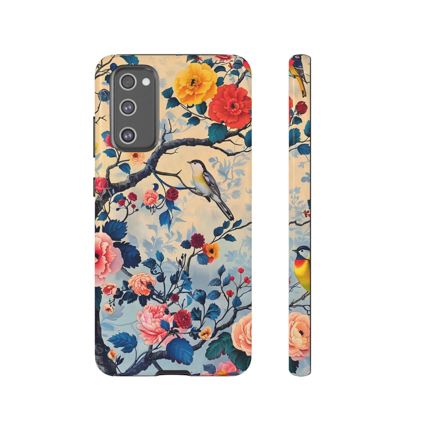 Floral Phone Case, Tough Cases with Bird and Flower Design, Trendy Accessory, Gift for Nature Lovers, Stylish Protection